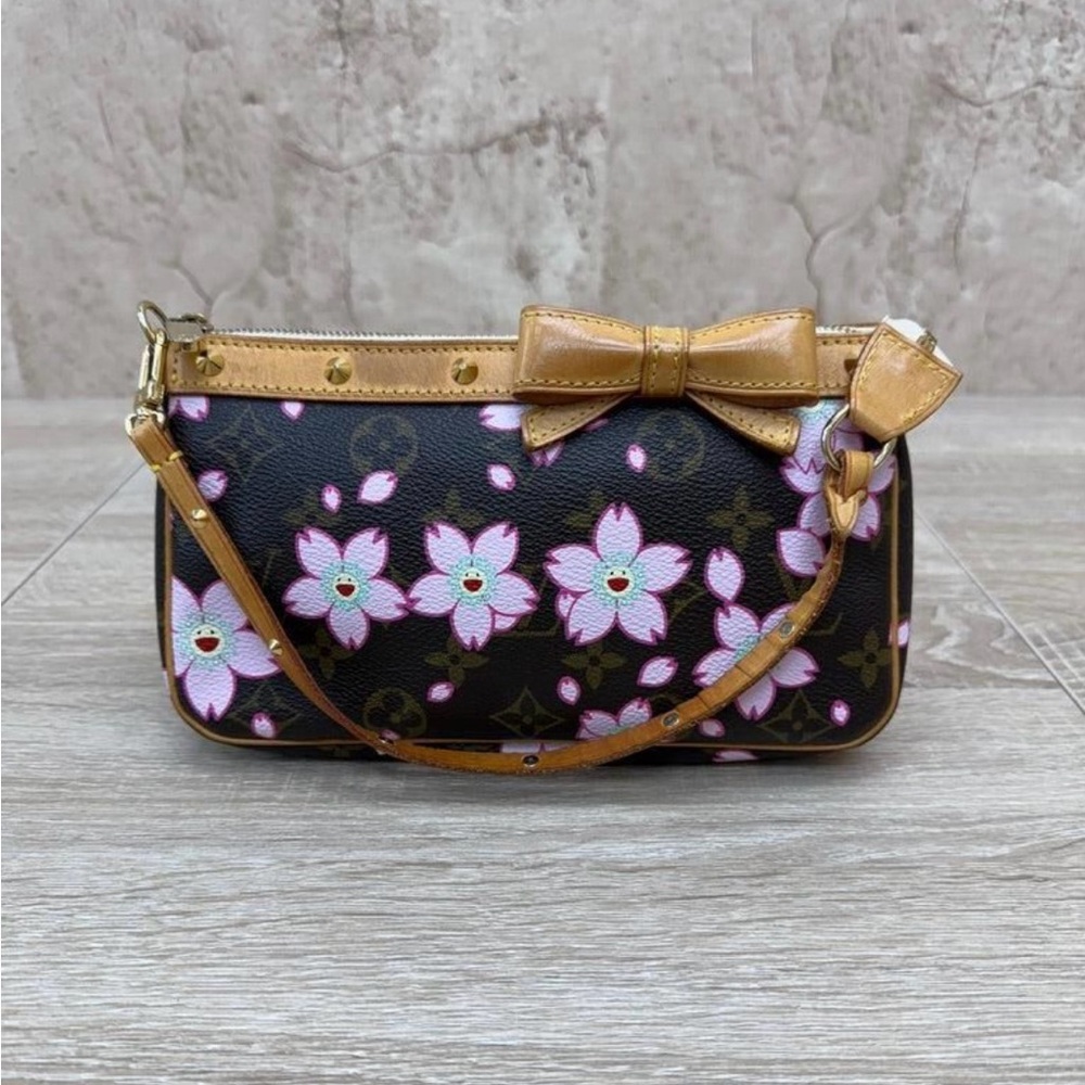 Louis Vuitton Pink Floral and Tan Bow Murakami Pouchette Bag